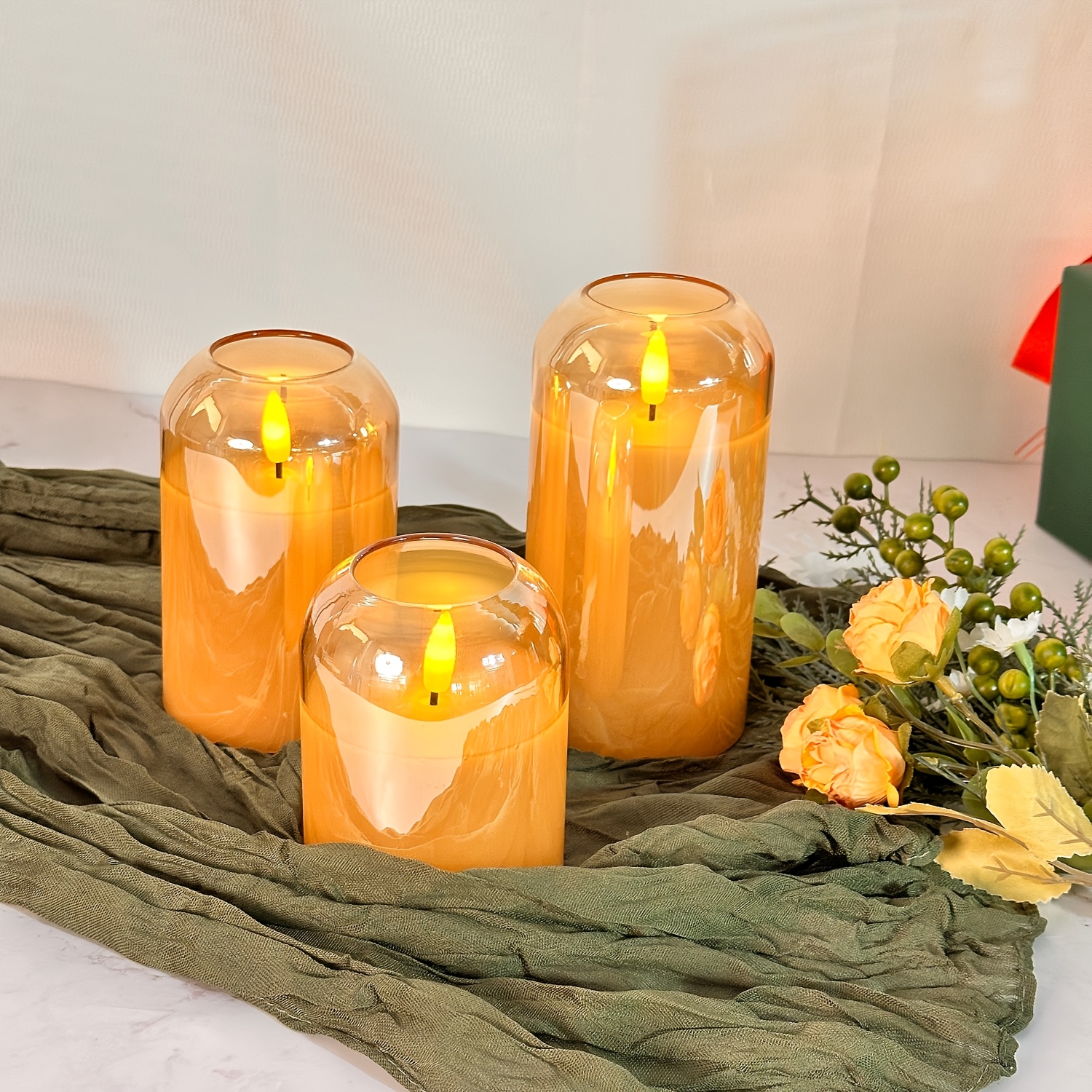 Golden Arc Cup Candle Rechargeable Light 3pcs Set with Remote Control