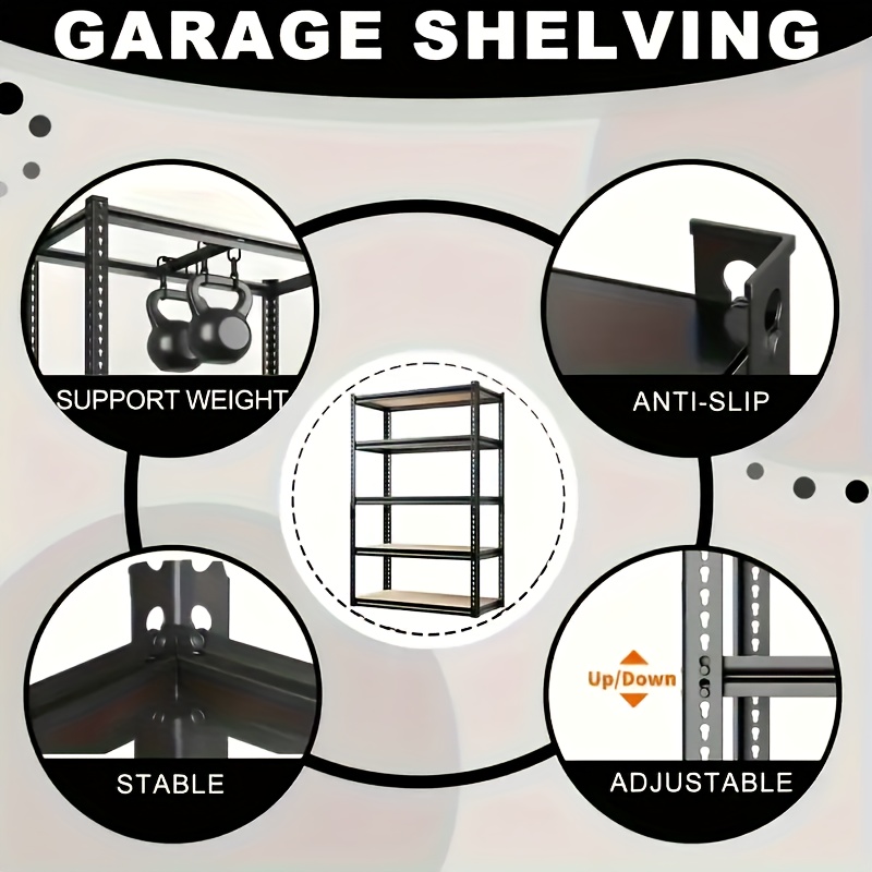 Heavy Duty 5-Tier Metal Shelving Unit 72" H, 2000 lbs Capacity, Adjustable Garage Storage Rack, Black