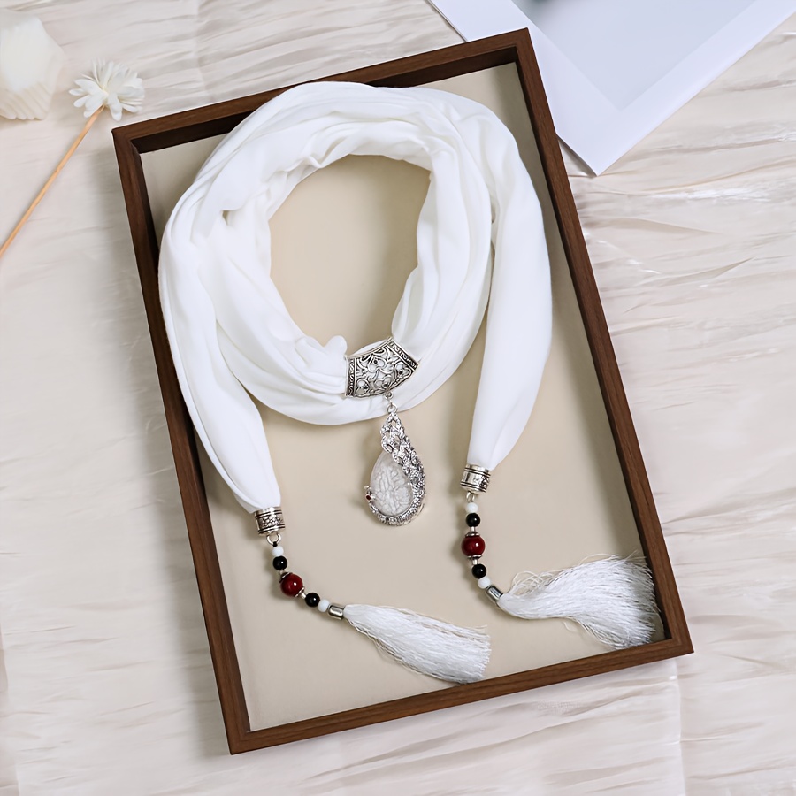 TEMU Solid-color Peacock Tassel Women's Scarf, Made Of 100% Polyester Fiber, Embodies Luxurious Quality. Its Exquisite Design Makes It An Ideal