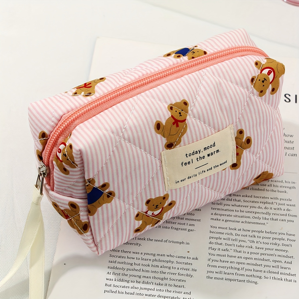 TEMU Cute Pink Bear Pattern Cosmetic Bag, Large Capacity Toiletry Bag, Available In Multiple Sizes For Women's Cosmetic Bag Covers, Bear Pencil Case,