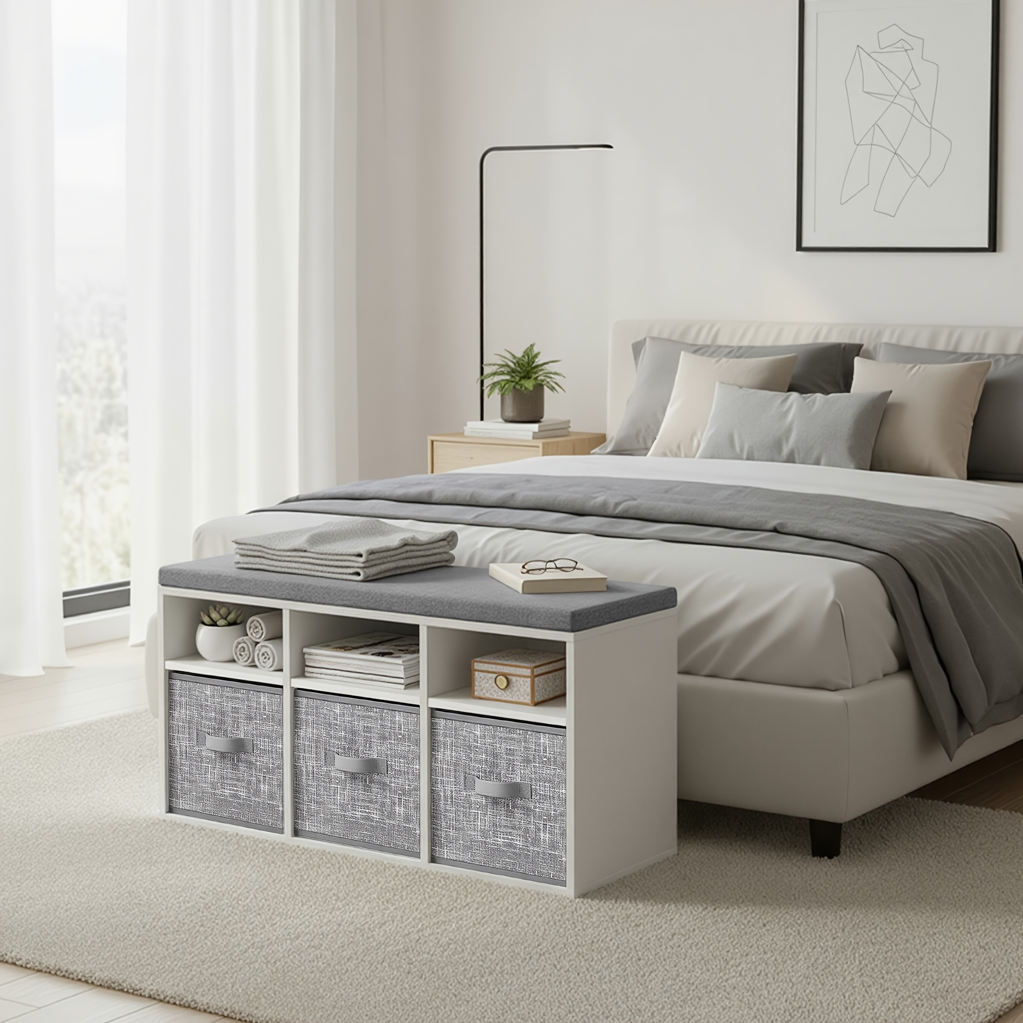 Image of Modern Soft-padded Entryway Bench With Shoe Storage - 6-compartment Cushioned, Wood Frame Shoe Bench Suitable For Entrance Hall, Small Space Saver Organizer, Contemporary Shoe Rack Bench (comfortable)