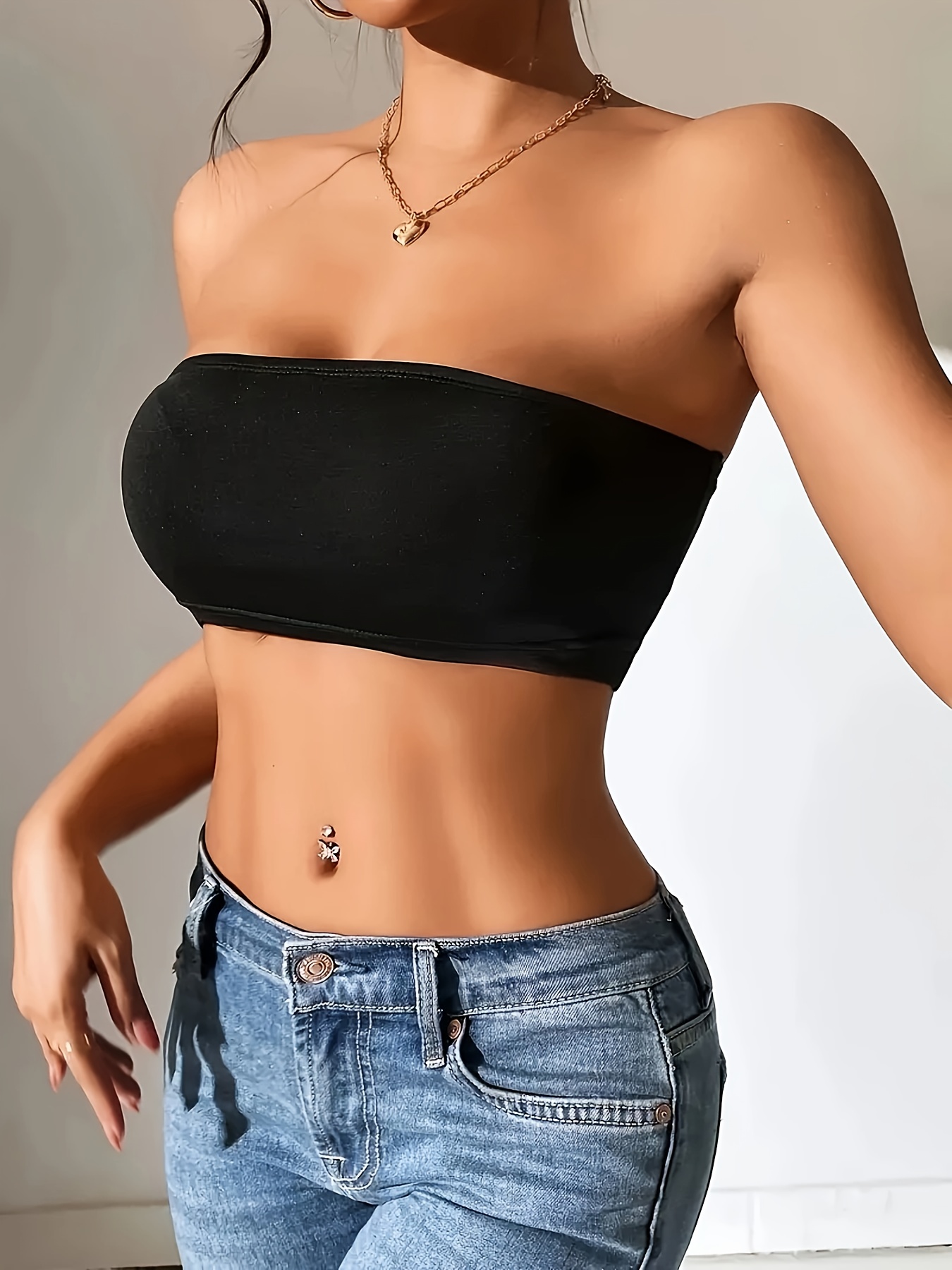 crop tube top sleeveless solid casual top for   womens clothing 0