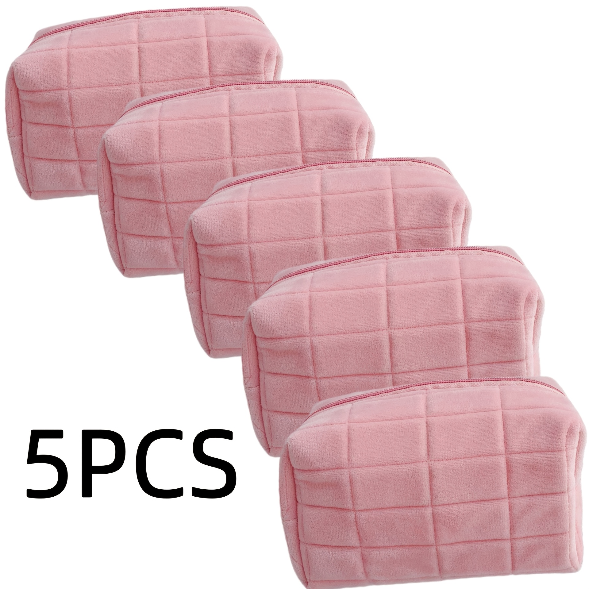 E-shop 5-teiliges / Koreanischer Stil Damen Weiches Rosa Reise-Kosmetikset – Große Reißverschluss-Makeup-Tasche, Tragbarer Toilettenorganizer mit