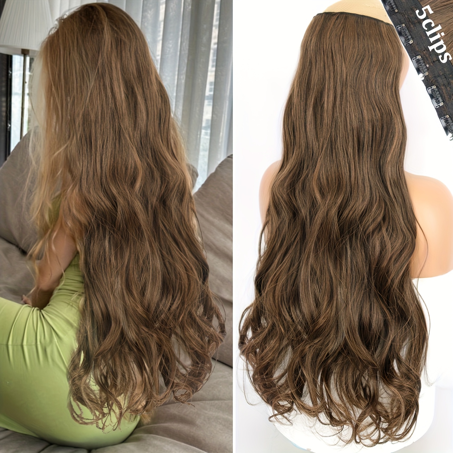 E-shop Damen Lange Wellige Haarverlängerungen, 32 Zoll Synthetische Faser Perücke, Lange Wellige Haarverlängerungen, Damen Tägliche Routine, Anfänger