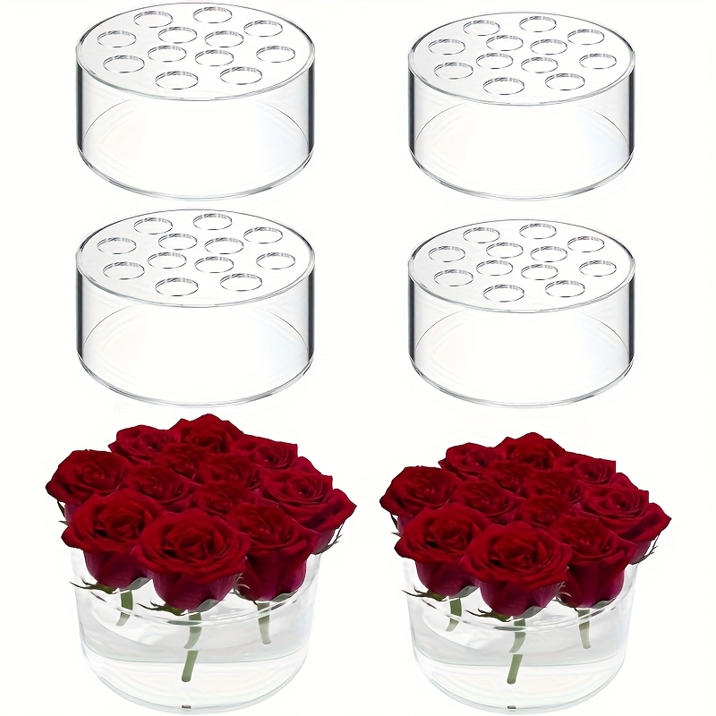 1/2/4/6pcs Acrylic Flower Vases for Centerpieces Round - Large Clear Floral Vase with 12 Holes, Cylinder Box Arranger Low Base Holder for Wedding Birthday Party Events Home Dining Table Decor