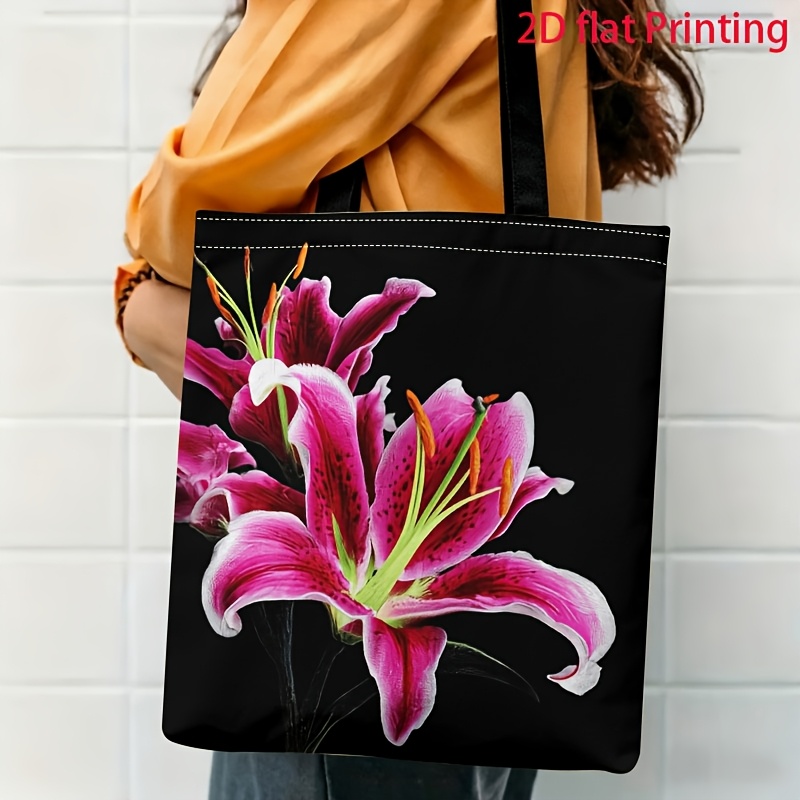 TEMU 1pc 2d Printed Lily Pattern Shoulder Bag, Elegant And Fashionable Daily Commuter Tote Bag, Multi-functional Fashion Lightweight Large-capacity