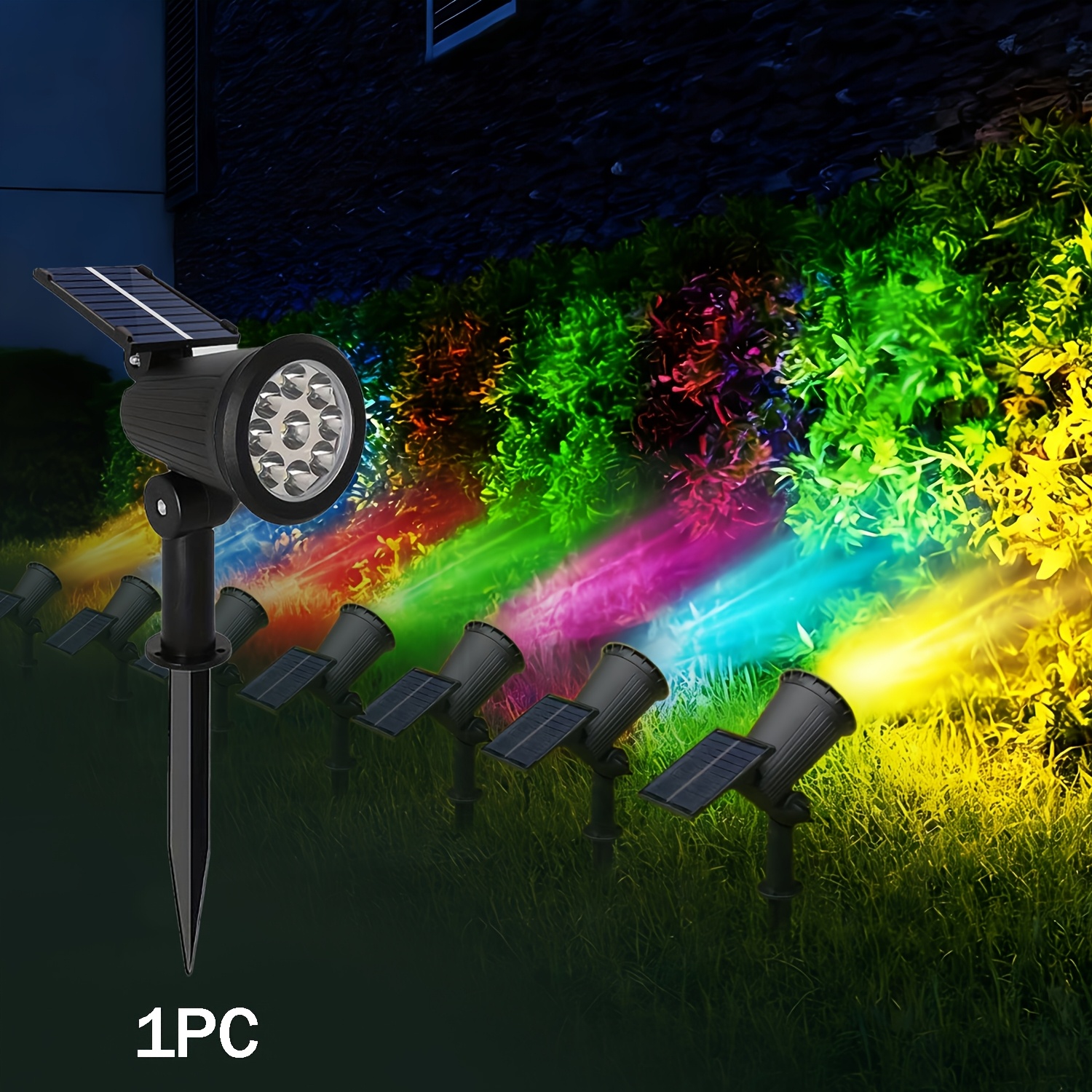 E-shop Solar Spotlight mit 9 LEDs | Weiß/Farbe, Einstellbarer Winkel, Robustes Plastik, Ideal für Außenbereich, Hof, Camping, Bäume, Festivals,