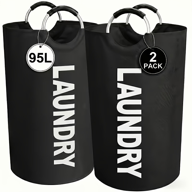TEMU Lot de 2 grands paniers à linge avec sac à linge pliable, surélevée autoportante, bac à linge pliable, haute qualité, encombrante, convient pour