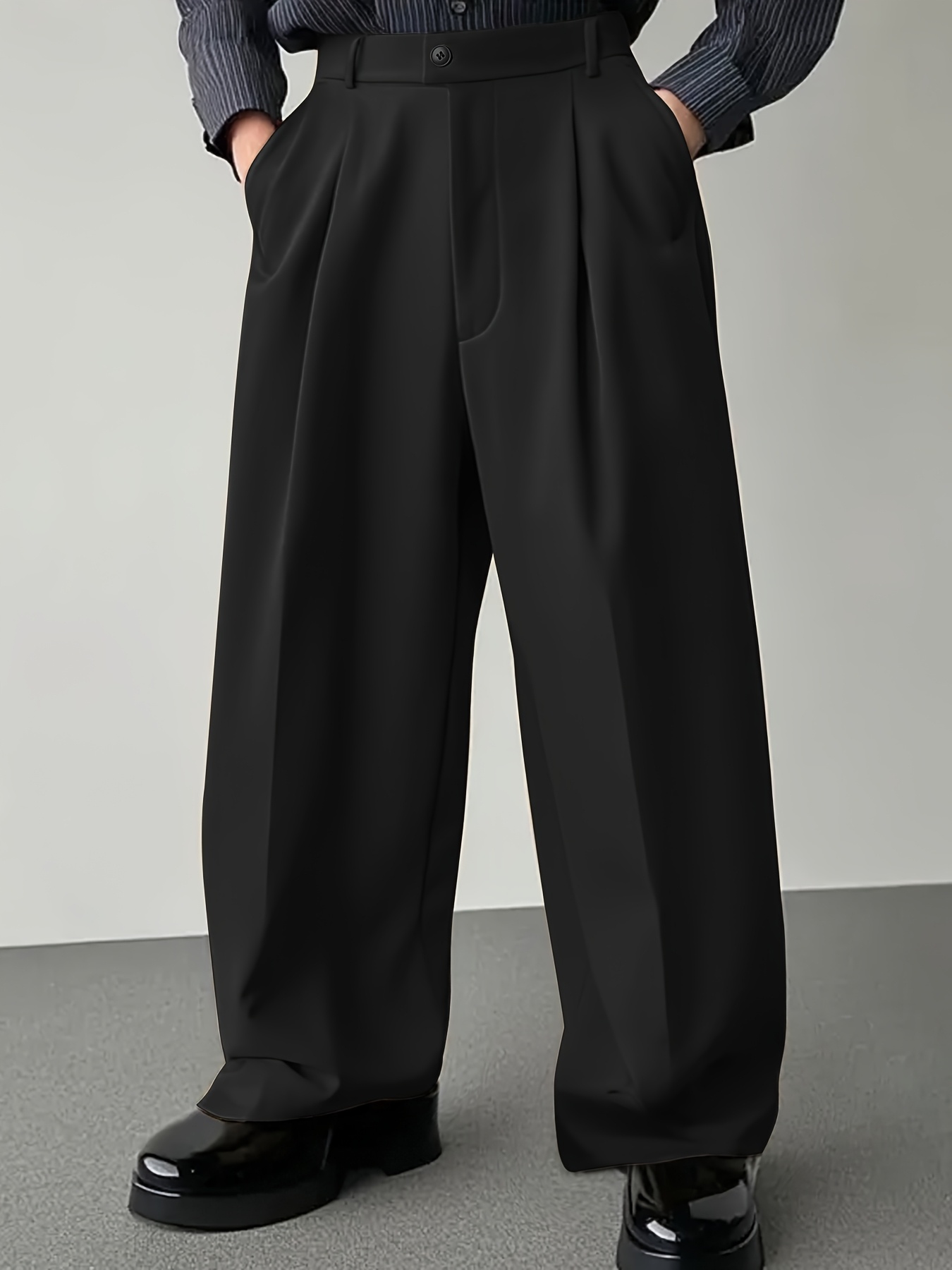 mens loose pleated trousers side pockets casual business - Temu