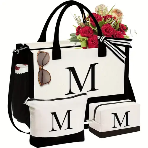 mothers day gift for women 3pcs gifts for women initial tote bag makeup bag mothers day birthday gifts for women her girlfriend friends female sister teacher
