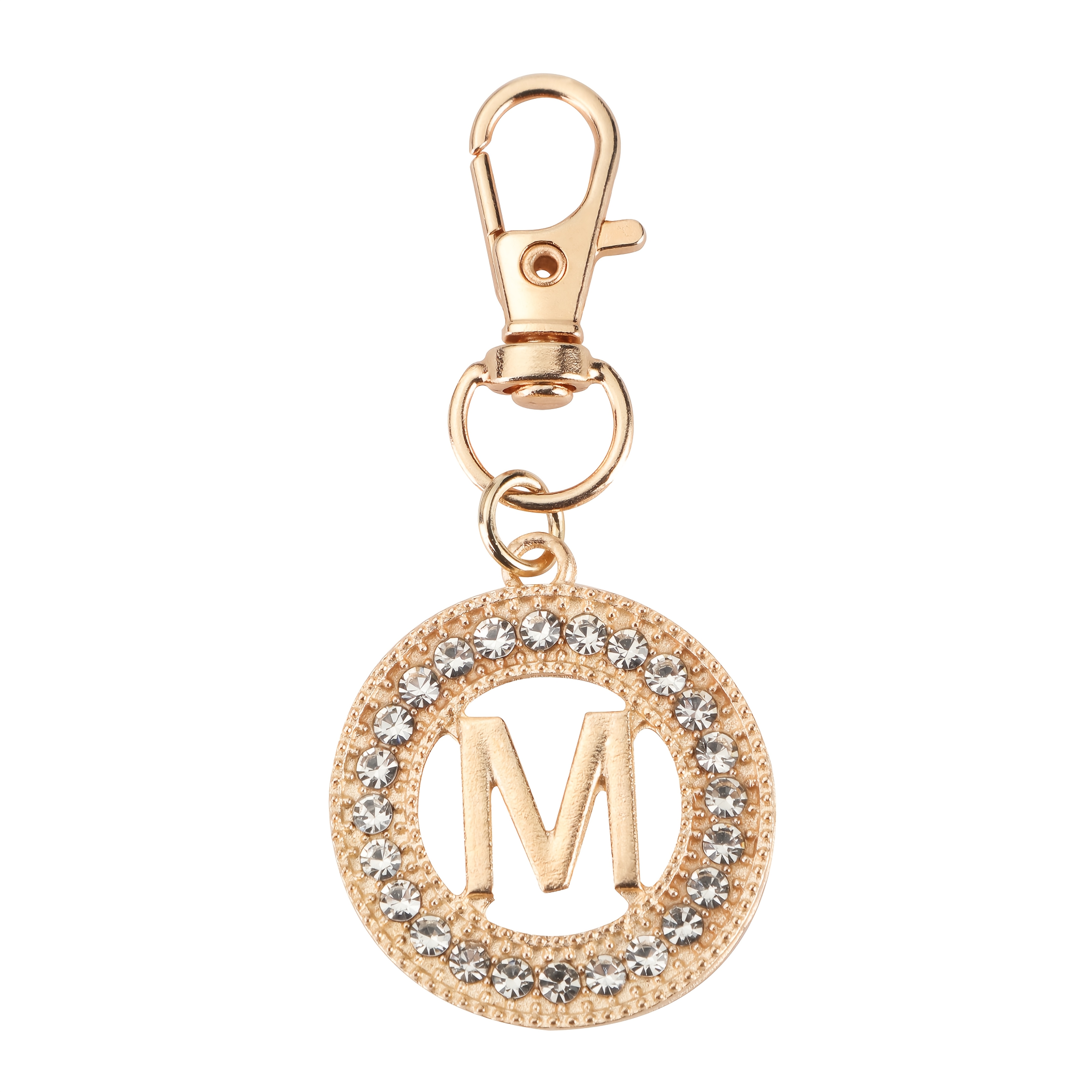 TEMU 1pc Fashionable Exquisite Round Hollow-out English Letter Shape Keychain, Inlaid Rhinestone Accents, Suitable For Women's Key Bag Decoration And