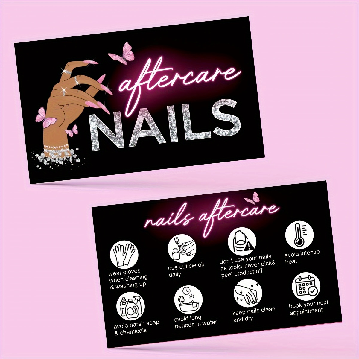 

50pcs Matte Nail Business Cards, Msokay, With Neon Accents, English Language, Press-on Nail Art Cards For , With Discount &