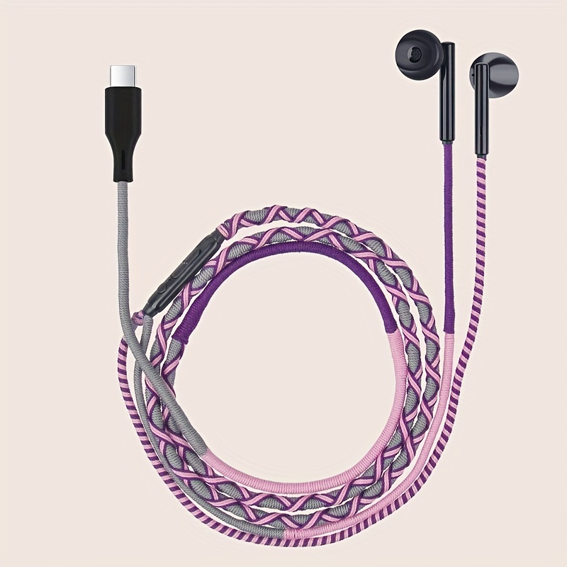 nylon braided usb c earbuds wired type c headphones Temu Spain