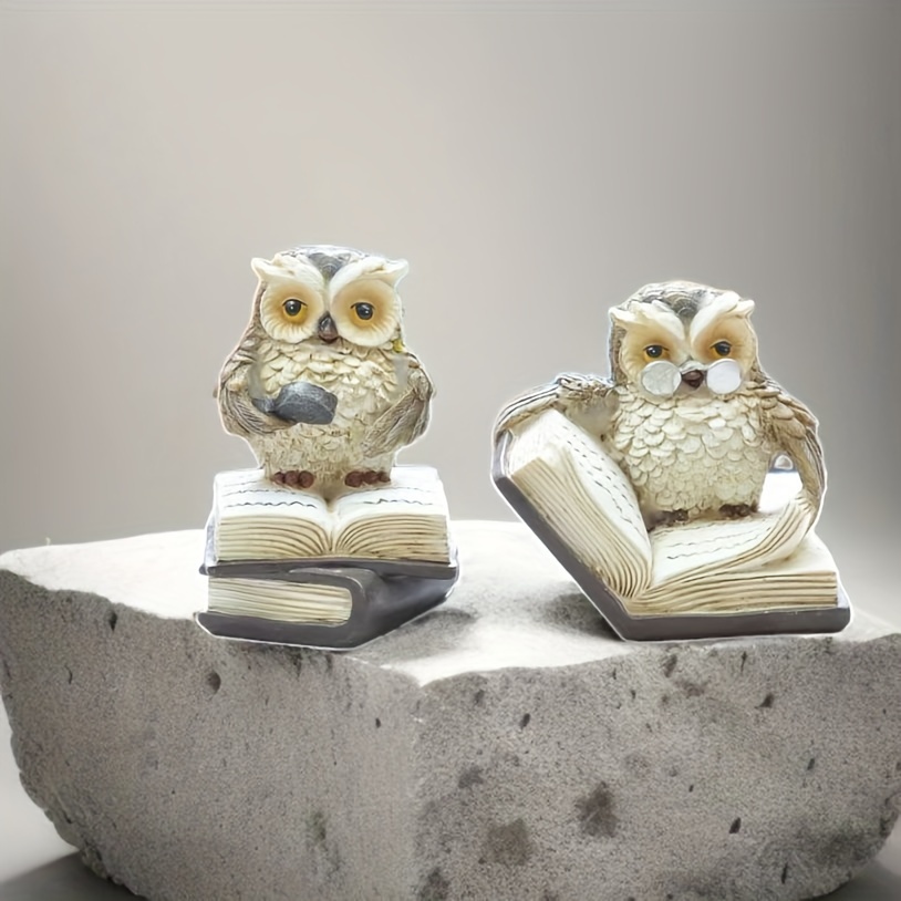 

2pcs/set, Resin Owl Figurines On Books, Statues, Creative Home Decor For Living Room, Study, Bedroom, Unique Academic Ornament