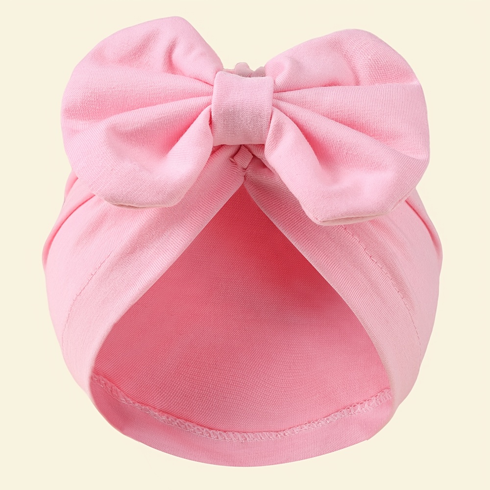 Image of 1pc European And American ' Color Hat Bow Head Cover Solid Color Hat, Suitable For From 0-12 Months