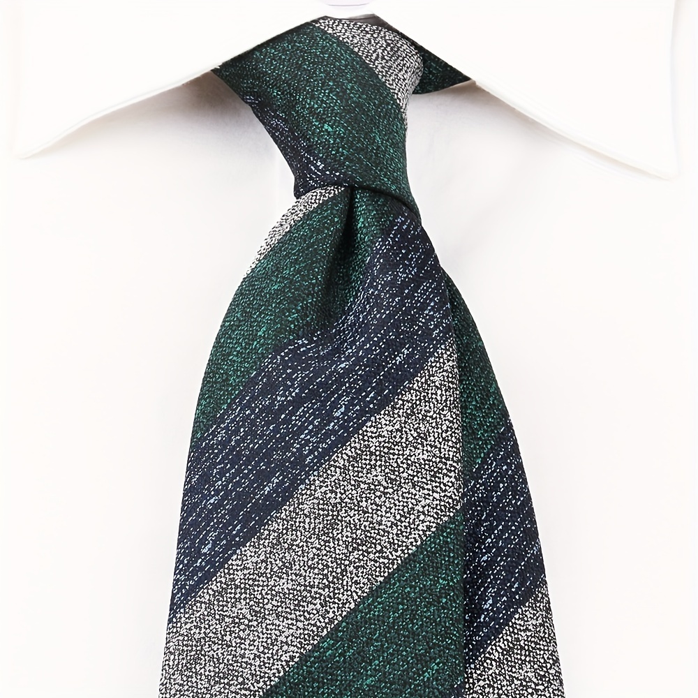 

Bloglang Men's Striped Woven Tie - Green & Brown, 3.15" Wide, Fits Most Adults And Teens