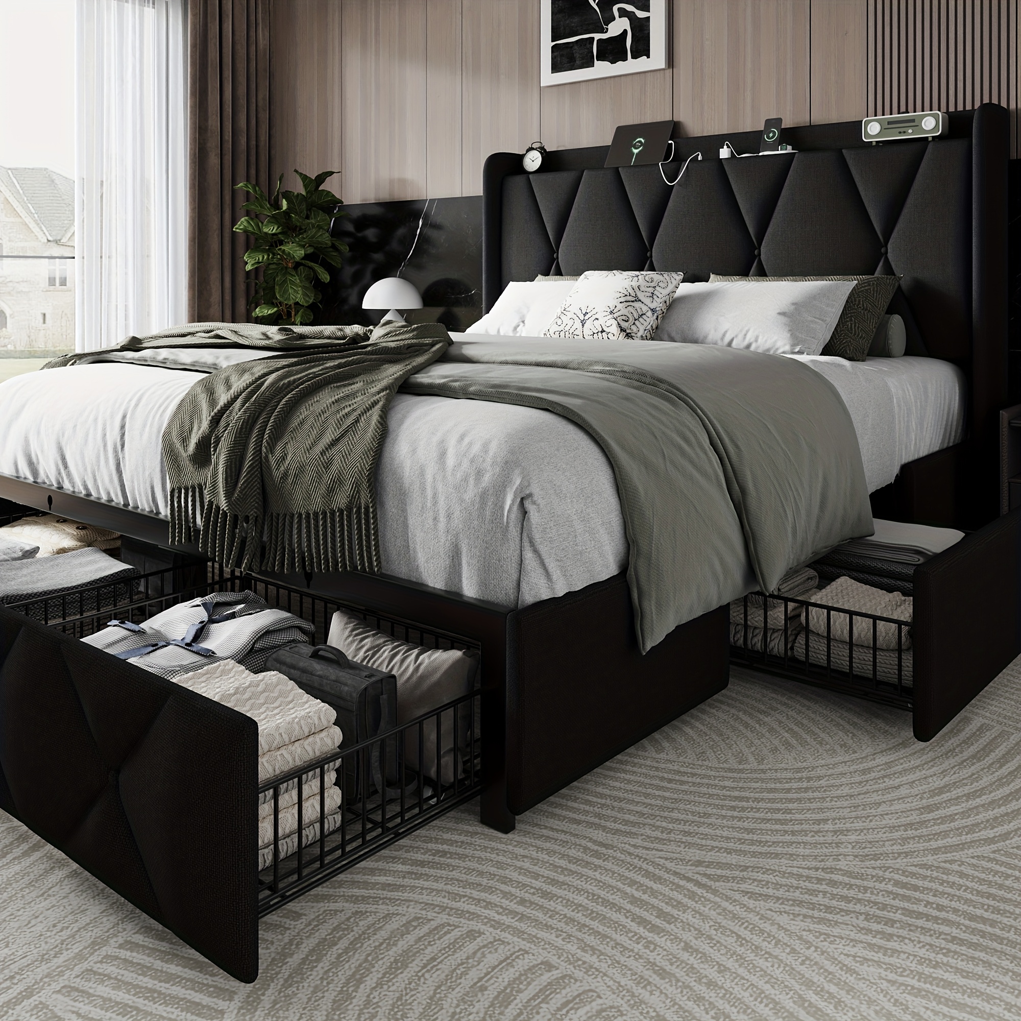 Halence Storage Bed Frame with Charging Station | 4 Drawers | HALENCE