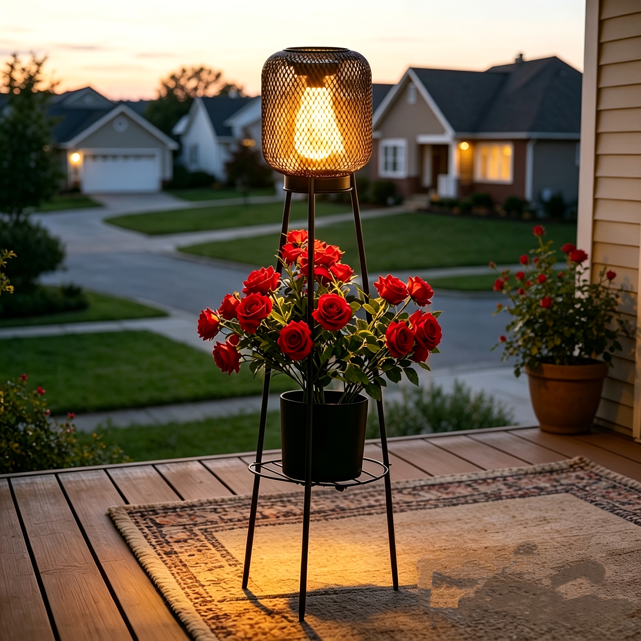TEMU Solar Outdoor Flower Stand Light - Solar Floor Lamp And Street Light With Metal Tripod Stand, Ip65 Waterproof - Suitable For Garden, Courtyard,