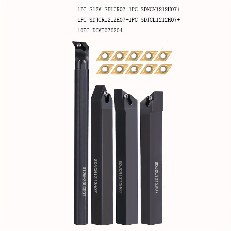 Image of 4pcs +10pcs Blade S12m Sducr07 Sdcr1212h07 Sdncn1212h07, Dcmt070204, Carbide Turning Blade With Indexable Cutter Blade, Cnc Lathe With Blade Replacing Tool Indexable Lathe Tool Holder.