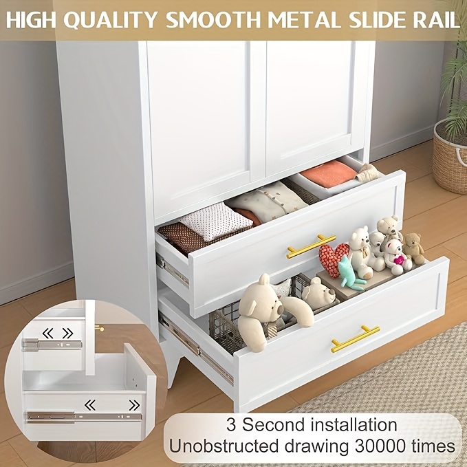 71 Inch Metal Clothing Storage Cabinet with 2 Doors, Golden Handle, 2 Adjustable Shelves, And 2 Drawers, Used for Independent Steel Wardrobes In Bedrooms, Gyms, And Cloakrooms