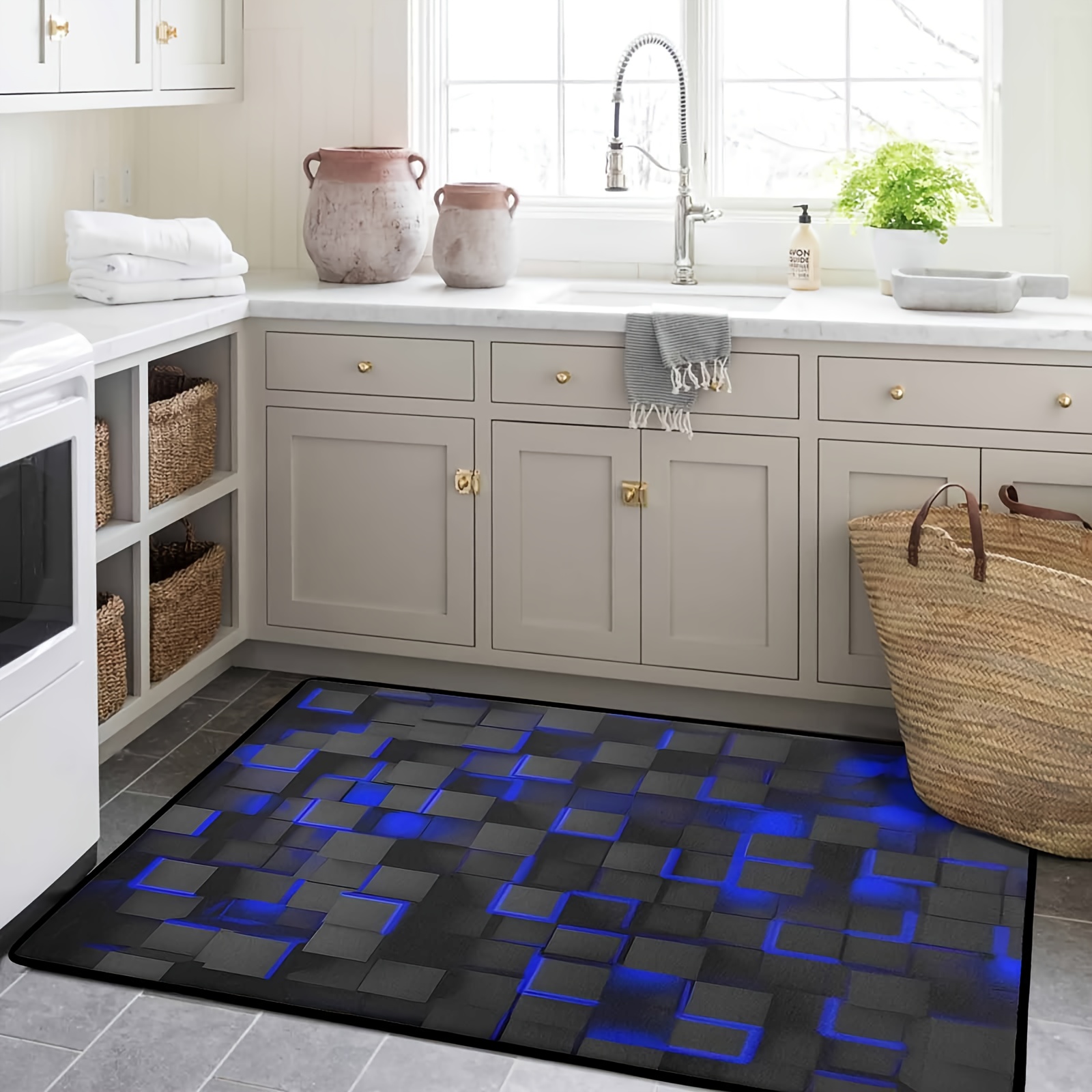 TEMU 1pc Of A Modern Area Rug Featuring A Blue And Black , With A Non-slip Backing, Machine Washable For , Suitable For Living Rooms, Bedrooms