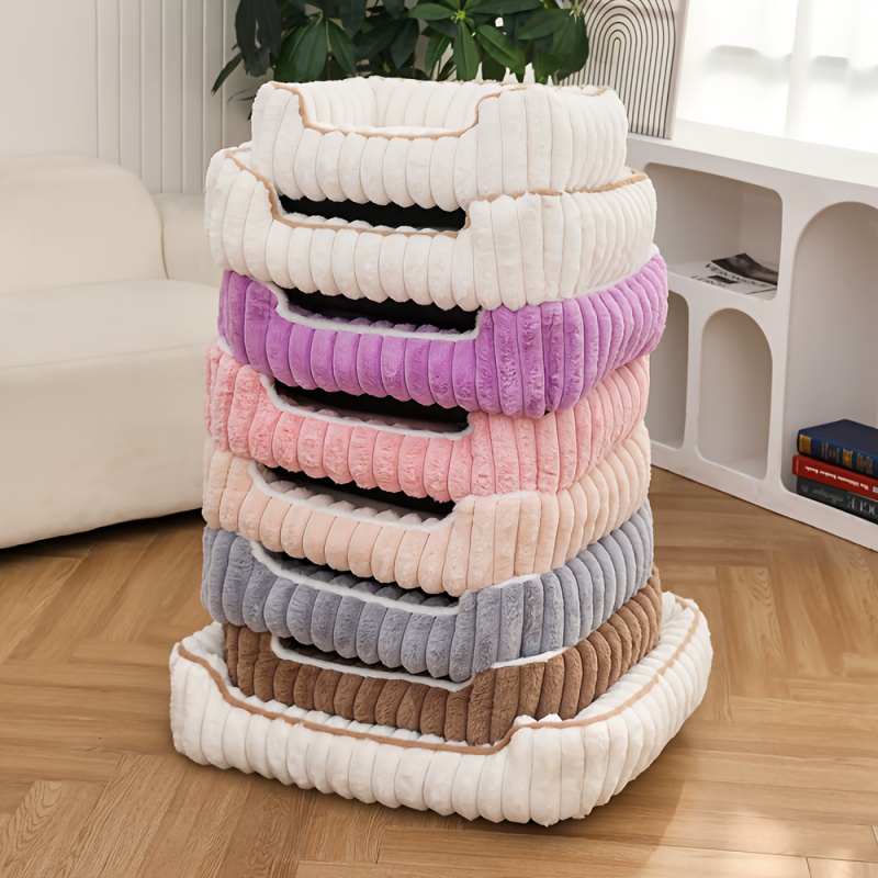 1pc cozy plush pet sofa bed striped polypropylene recliner for   warm     non slip bottom extra small to large breeds beige with white trim durable stylish design pet furniture bed   furniture     furniture durable pet furniture Product details 0