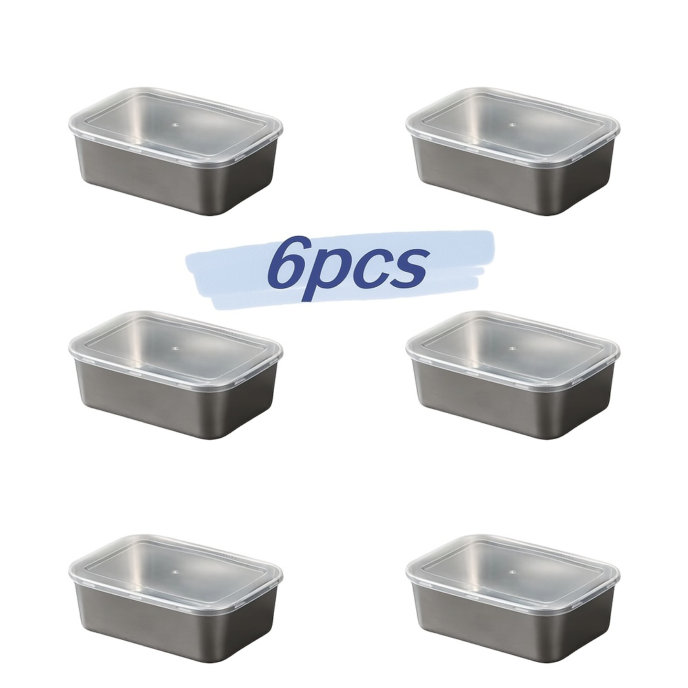 Image of 6/8pcs Set Medium Square Stainless Steel Food Containers With Clear Lids - Leakproof, Stackable For Storing Meat, Fruits And Vegetables - Storage Boxes For Home And Outdoor Use