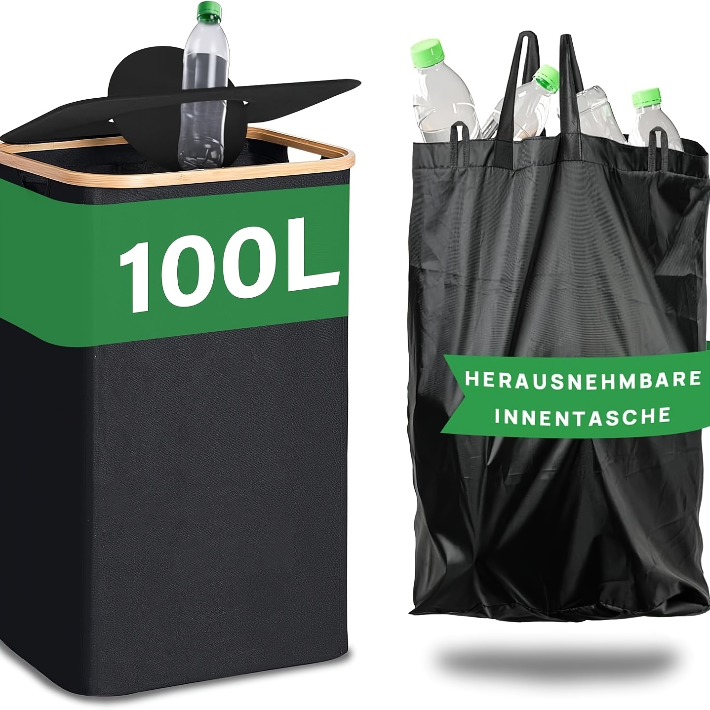 140l/100l Large Bottle Collection Container, 2 Compartments, With Lid And Odor Prevention, Bottle Collector For Empty Bottles And Waste Glass Storage, With Holes And Inner Bags