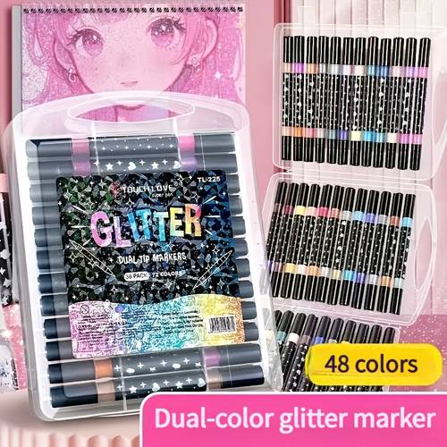 48 colors dual tip glitter marker pens professional art supplies quick ink fine point pen for scrapbooking card making journaling drawing shimmer markers set ideal for artists artistic use