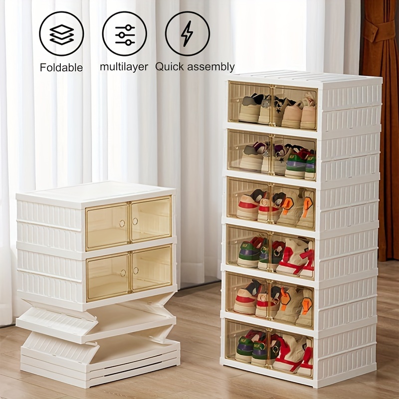 Caixa de Sapatos Dobrável de Montagem Fácil - Transparente, Organizador de Plástico Empilhável para Quarto, Sala de Estar, Entrada & Organizador de Sapatos para Dormitório, Organizador de Armazenamento de Sapatos para Armário de Baixo da Cama detalhes 1