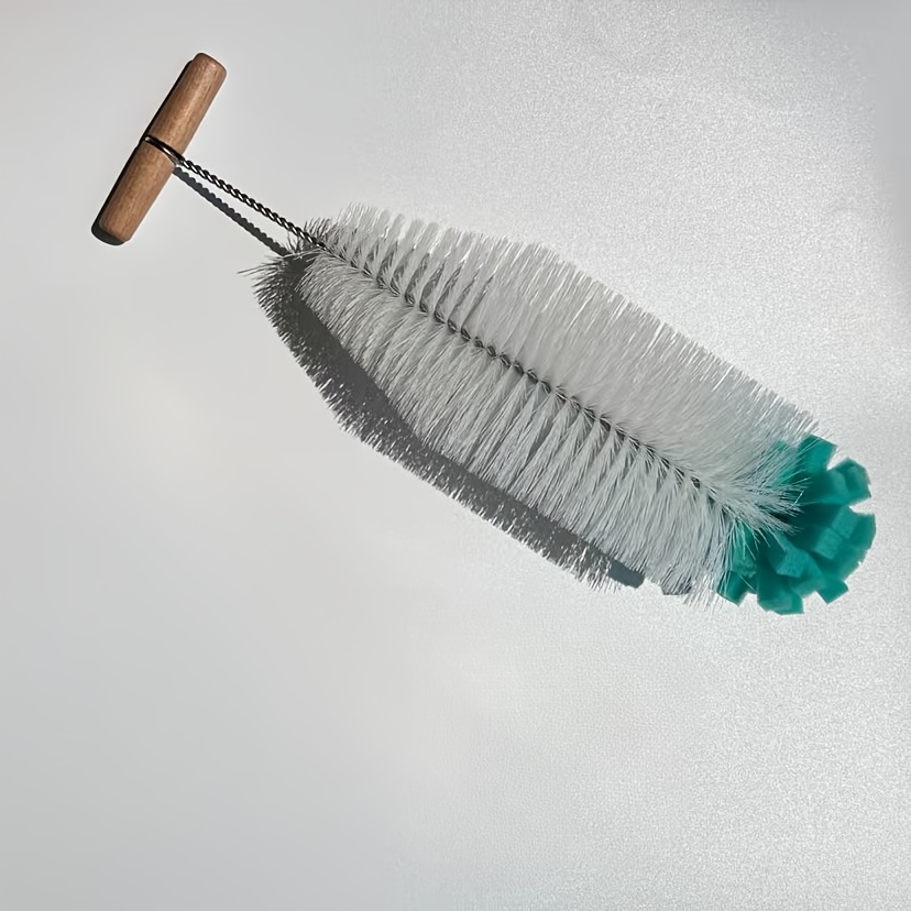 Ergonomically Designed Brush Featuring White Bristles And A Sponge, Ideal For Cleaning Glass And Plastic Bottles, Thermoses, Wine Bottles, And Wall Breakers Without Causing Damage
