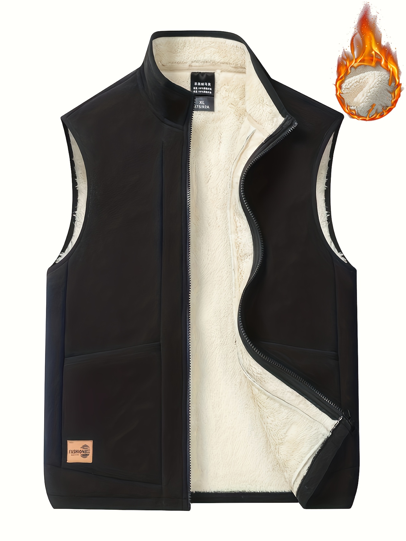 ανδρικό μονόχρωμο φλις γιλέκο χωρίς μανίκια με τσέπες, casual ζιπ-απ γιλέκο με σταντ κολάρο, ιδανικό για φθινοπωρινές και χειμερινές εξωτερικές δραστηριότητες, εξωτερική ενδυμασία Στοιχεία είδους 6