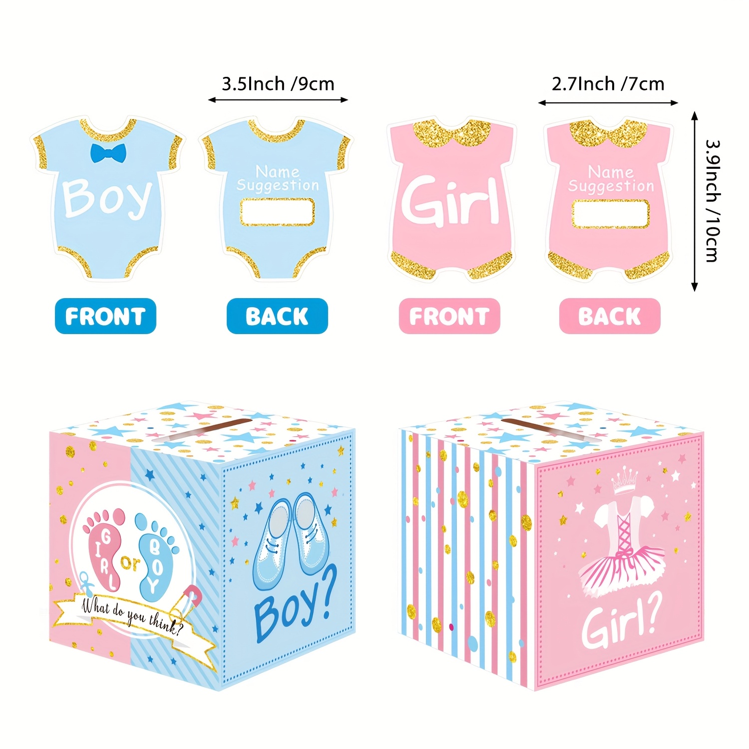 Image of 51pcs Gender Reveal Box Set - Including 1pc Box And 50pcs Ballot Cards, Shower Decorations & Games Gender Reveal Party
