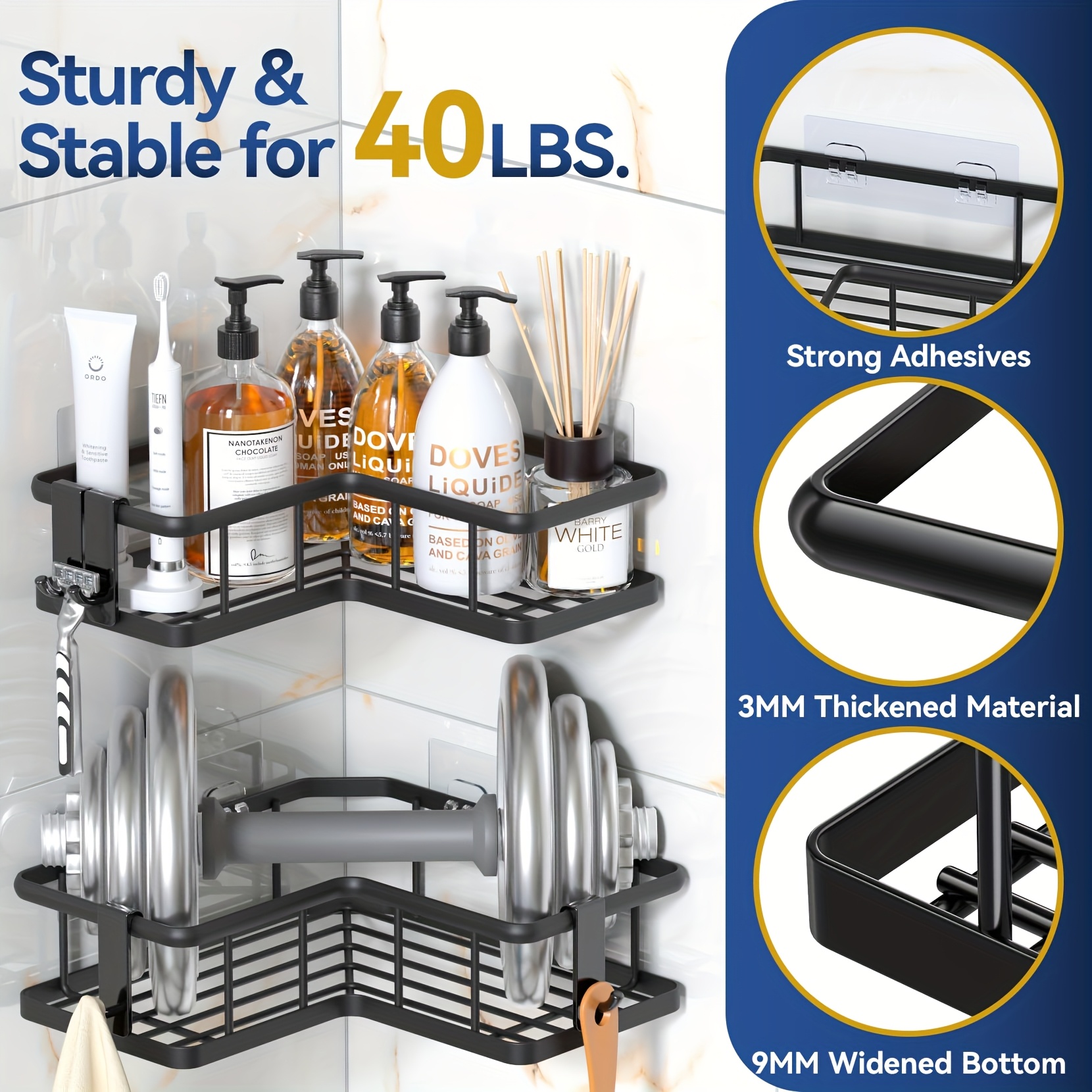corner shower caddy organizer 5 pack self     bath shelves with soap holder 4 hooks large capacity shower storage rack for bathroom organization details 0