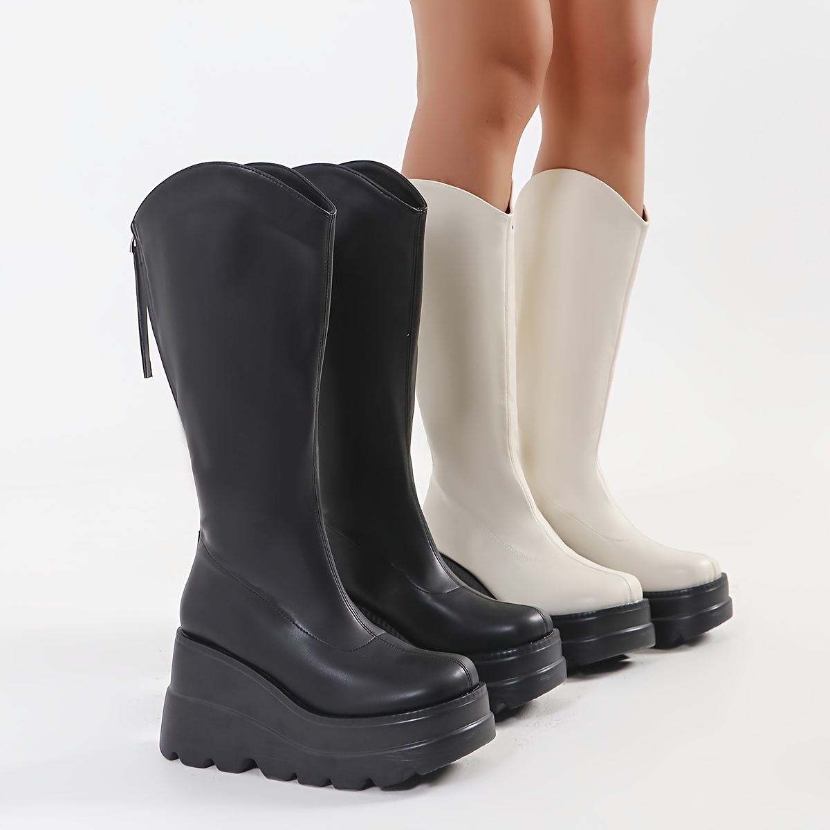 

Bottes de à de unie - Chelsea à enfiler toutes , rond , tige, , semelle intérieure et semelle en polyuréthane - Bottes hautes au genou épaisses d'