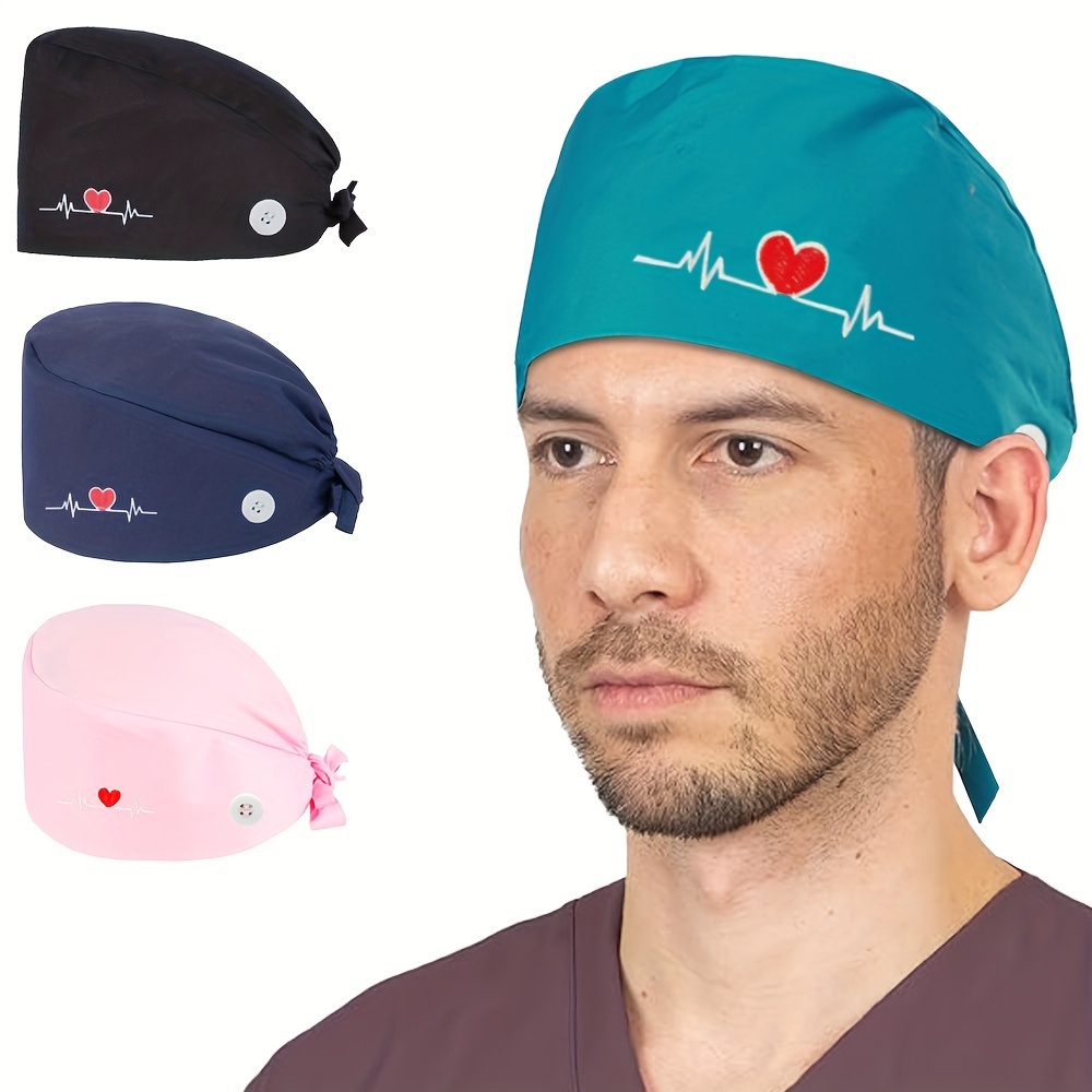 

Fashionable Men's Embroidered Surgical Oral Nurse Cap Love Embroidery Solid Color With And Sweat Towel Edge Strap Head Cover For Men And Women Surgical Cap Dust And Smoke Hygiene Cap 11 Colors 1 Pack