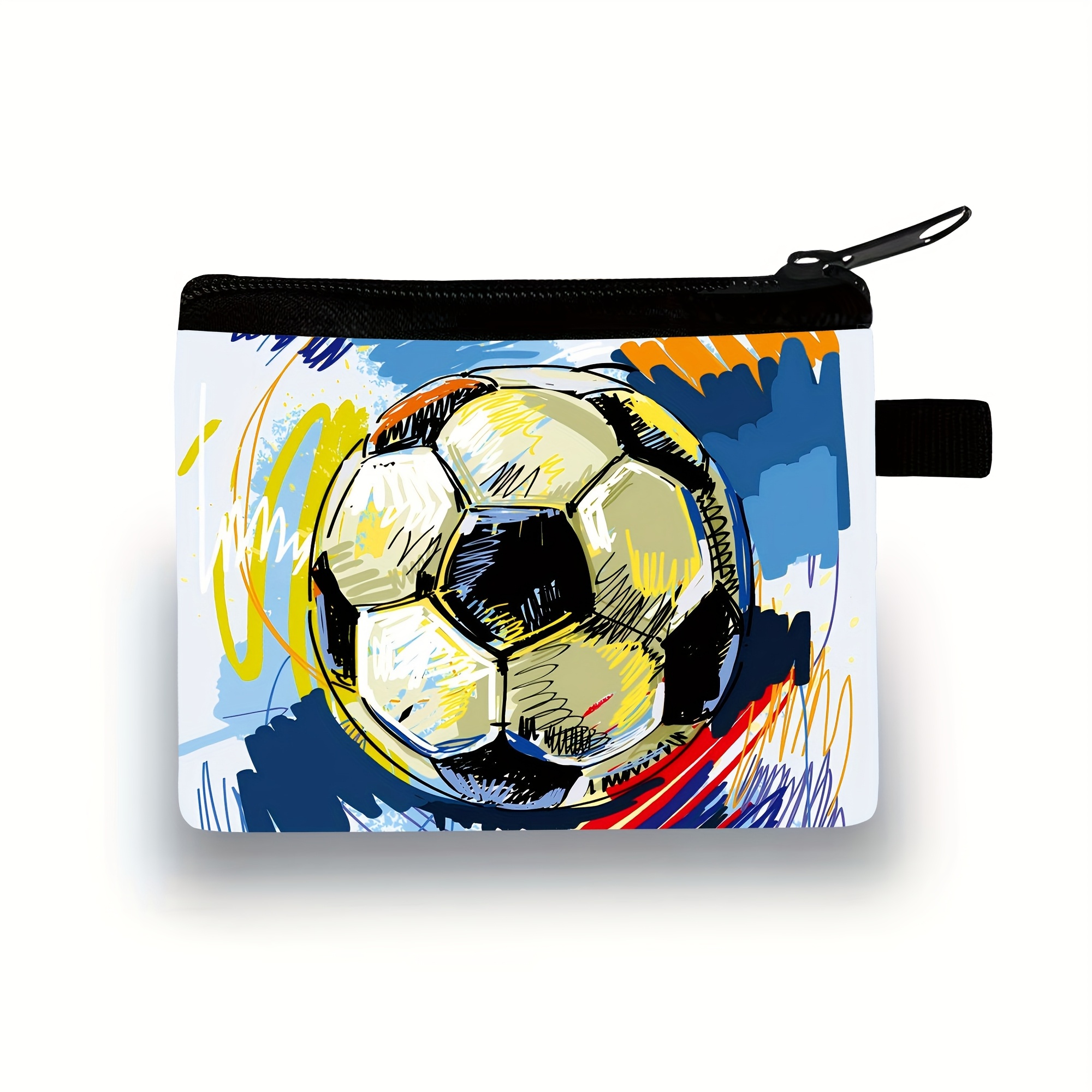 Football Pattern Coin Purse, Lightweight Zipper Wallet Storage Bag, For Men And