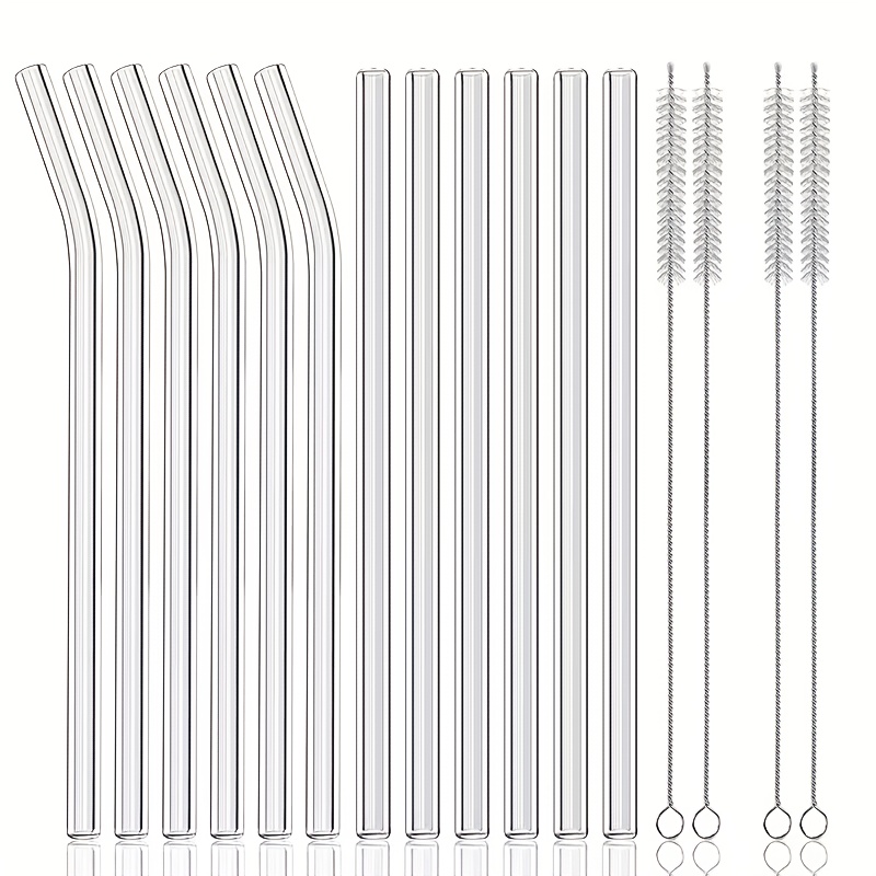 TEMU A Set Of 12 Reusable Glass Straws, Including 12 Glass Straws And 4 Cleaning Brushes Suitable For Roller Cups, Perfect For Drinks - Gift