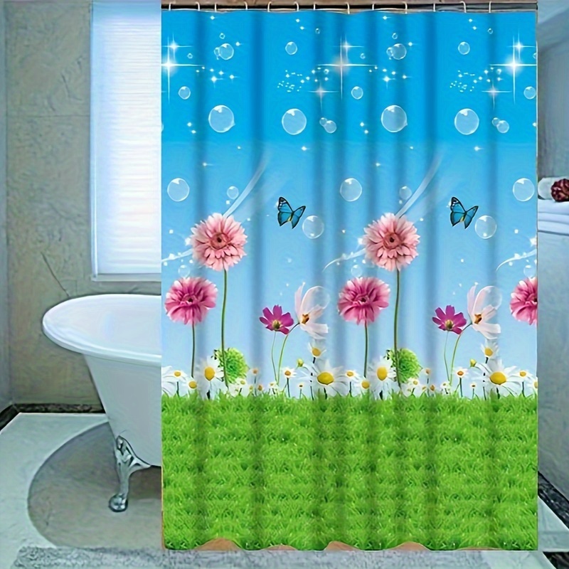 TEMU 1pc Peva Bathroom Shower Curtain Partition Curtain, Waterproof, -fouling, No Required, 12 Shower Curtain Hooks Free