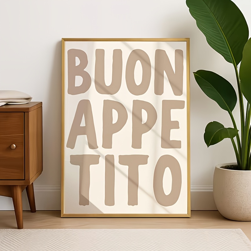 TEMU 2d Flat, 2d Flat, 1pc, Frameless, Buon Kitchen Decor Painting, Retro Neutral Wall Art, Fun Canvas Wall Decor, Suitable For Restaurant Hotel