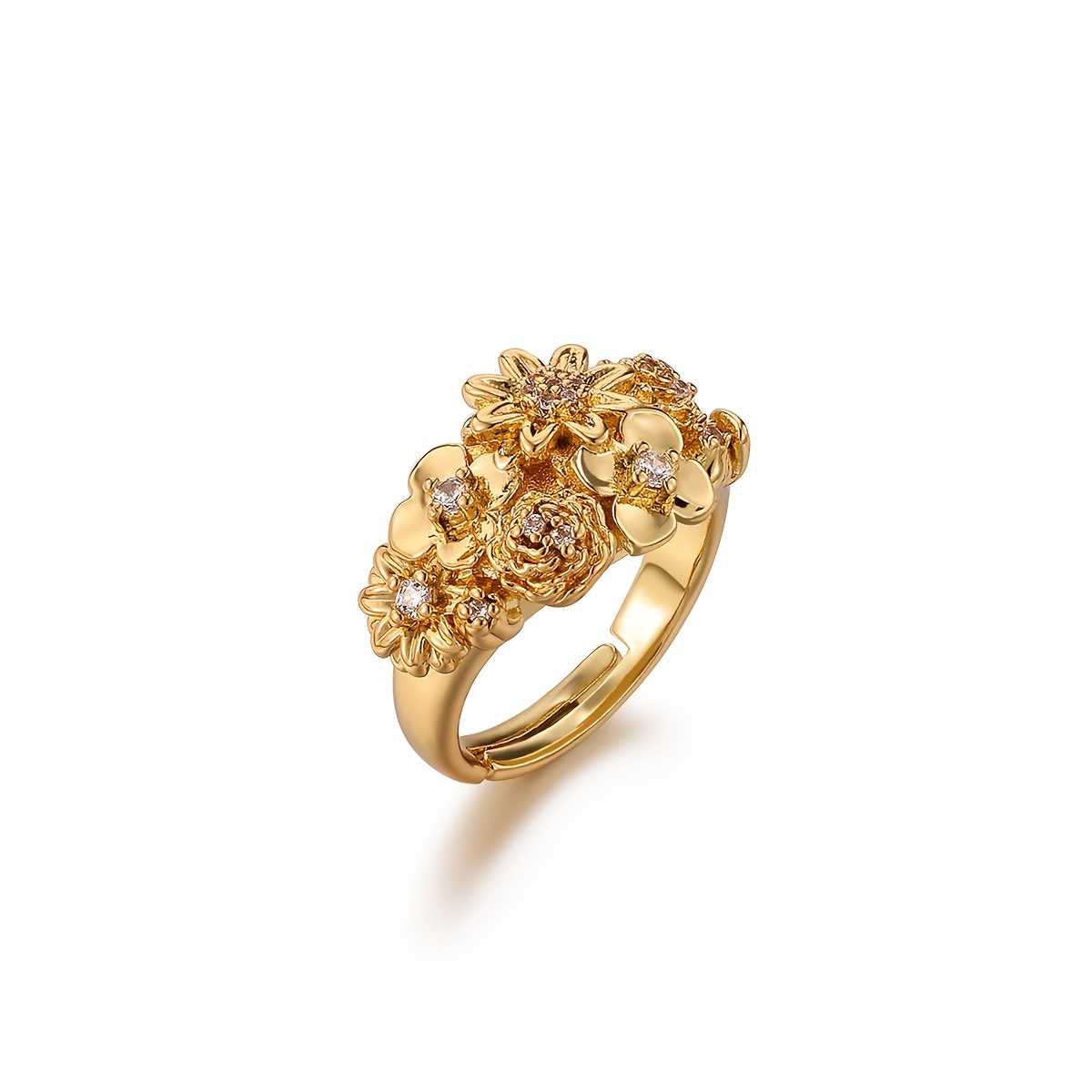E-shop Eingefasster synthetischer Zirkonia-Blumen-Offenring, Exquisit, Prunkvoll, Mode-Schmuck, Maximalismus, Ehering, Valentinstagsgeschenk,