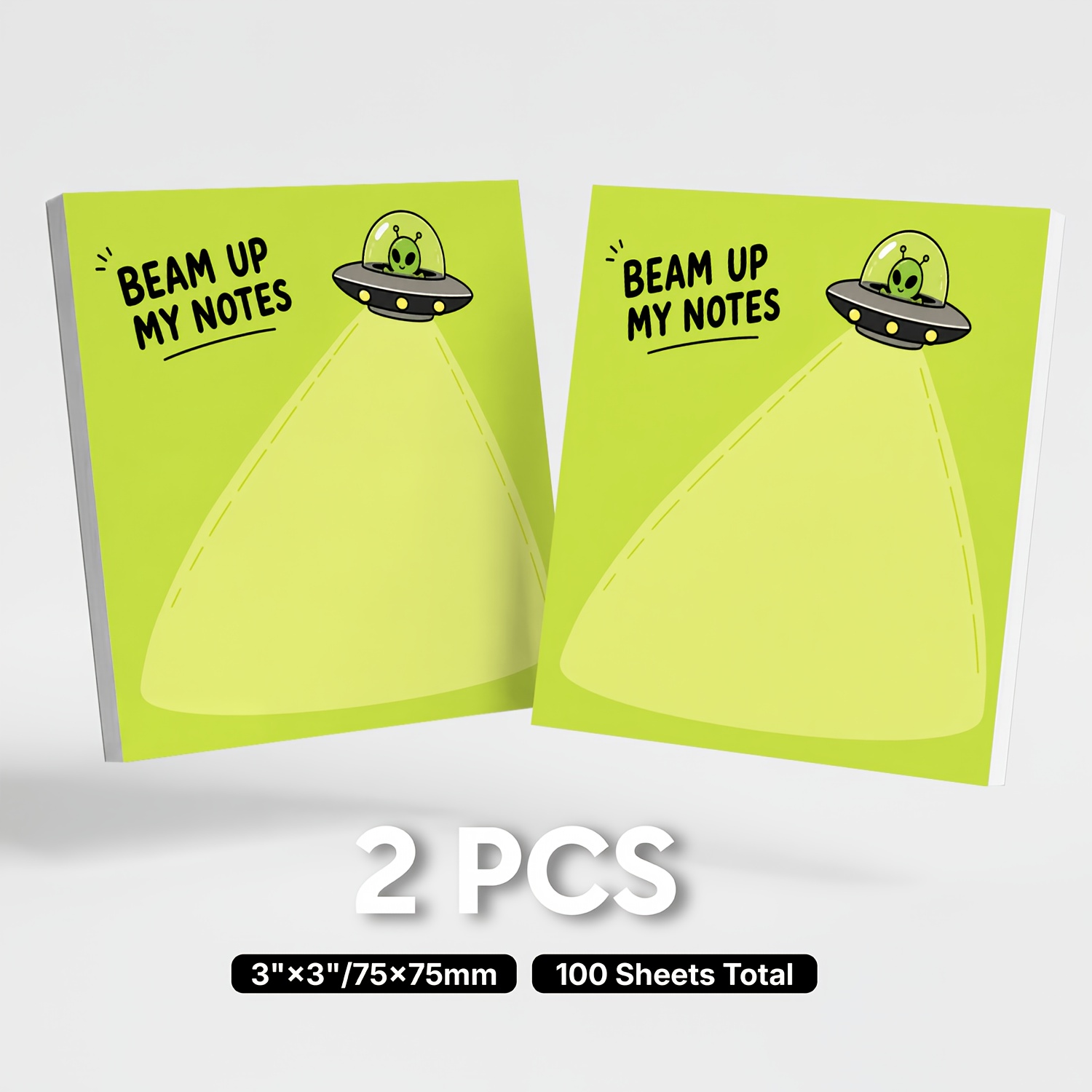 TEMU 2pcs 100 Sheets Total, Funny Sticky Notes, Memo Pad, Cute Ufo Self-adhesive Reminder Notes, Blank Notepad For Office School Home Desk