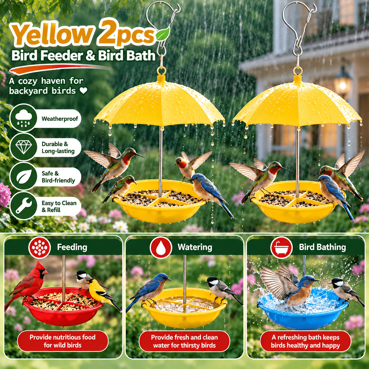 item picture 2 sets of   hanging bird feeders courtyard bird splash feeding bowls   bird feeders suitable as gifts for bird enthusiasts natural scientists and pet enthusiasts