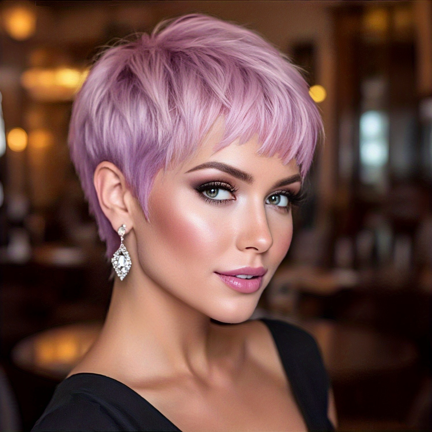 TEMU Women' Light Purple Short Elf Wig - Synthetic Body Wigs With Layered Strands, Suitable For Women, , Neat & Summer-, Easy To Style For Parties,