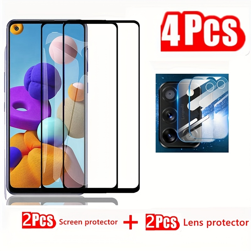 

[2+2 Packs] Verre Trempé à Couverture Complète pour Samsung pour A21S//A217F/A217m/A217m/DS/A217m/DS/A217N Film Protecteur d'Écran pour Objectif de Caméra en PVC pour A 21S