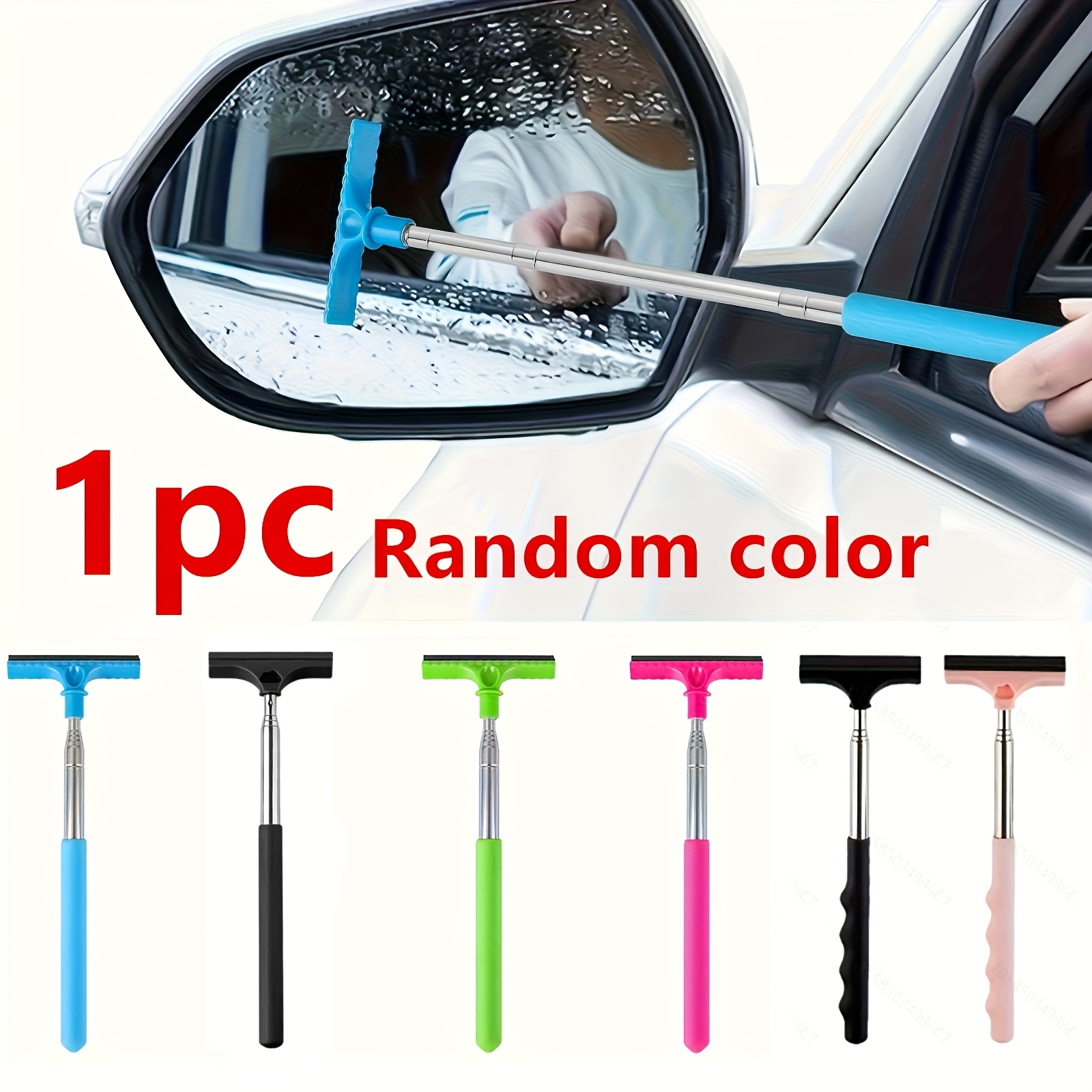 1 Random Color Retractable Car Window Cleaning Sponge Brush - Portable Manual Rearview Scraper, Non-electric , Durable Bristles For , Car Cleaning Accessory
