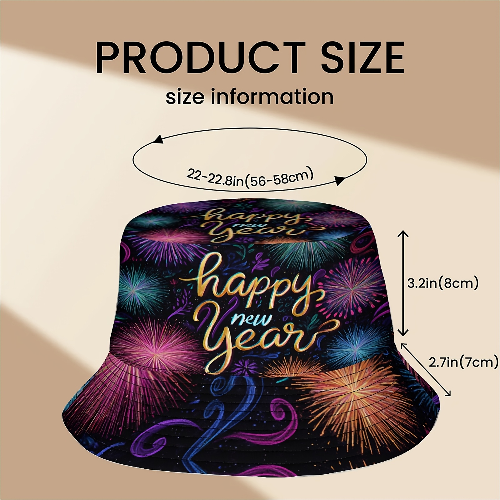 TEMU A Single Piece Featuring A New Year's Theme With Sparkling Fireworks In The Backdrop A Unisex Printed Bucket Hat, A Trendy Accessory With A