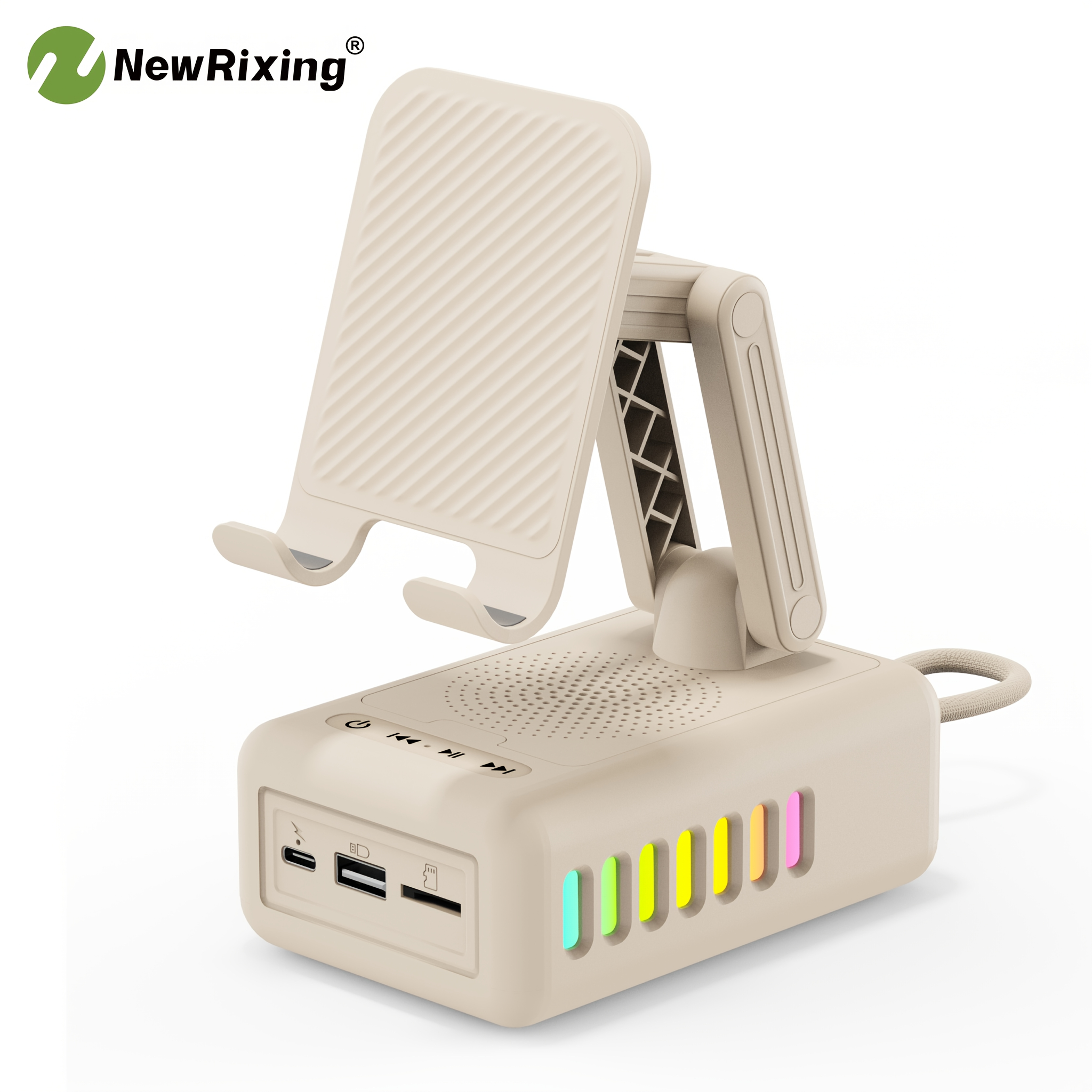 TEMU Enceintes fil NewRixing avec support de téléphone, enceinte BT, batterie externe, base antidérapante, TWS, batterie 1800mAh 4h d', RGB, volume