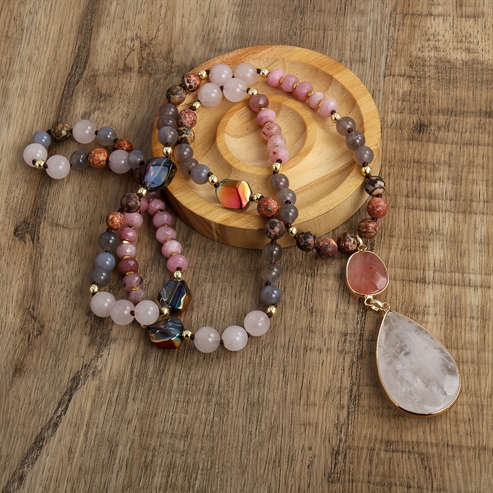 Spring Bohemian Women's Natural Stone Knot Necklace