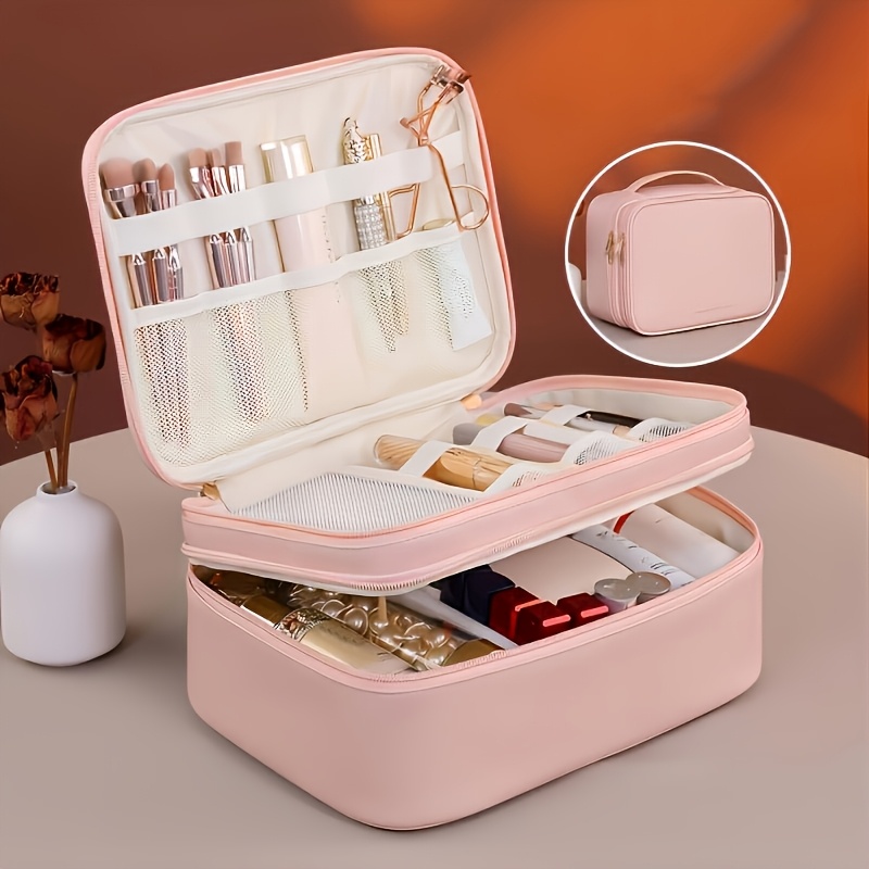 TEMU Trousse de toilette double couche, organisateur de Cosmétique portable, étui à Cosmétique léger à main